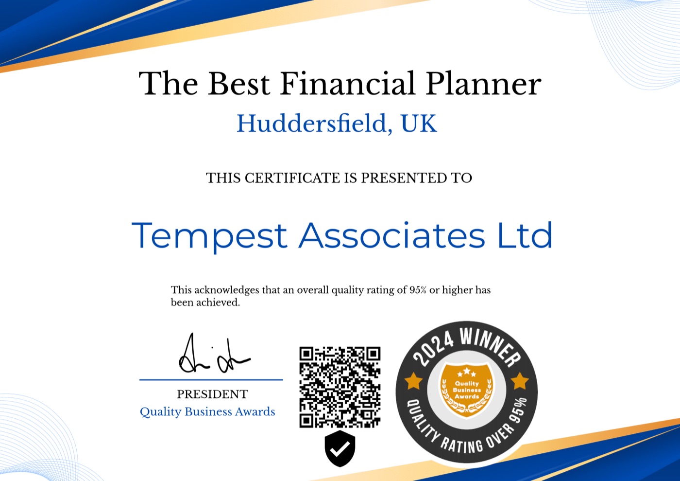 Quality Business Awards 2024 certificate – Tempest Associates Ltd